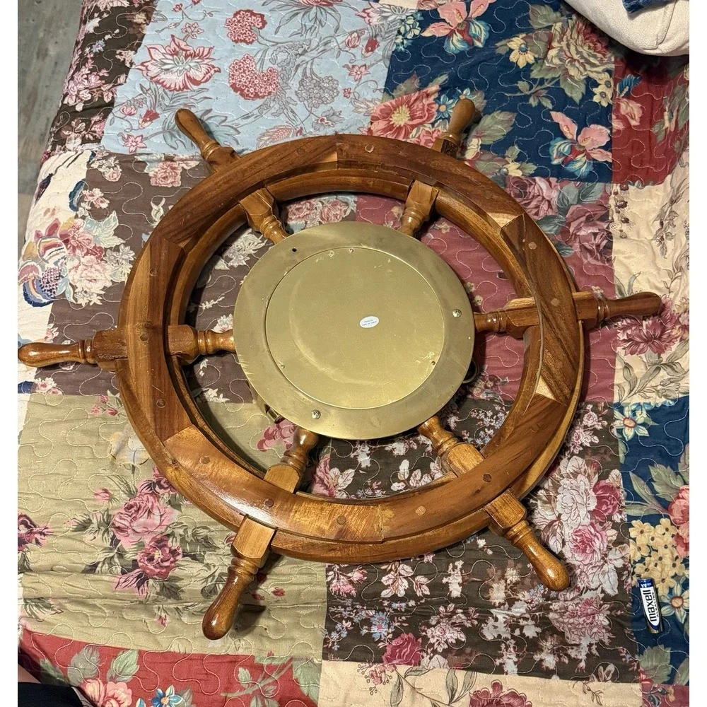 Vtg Brass And Wood Clock 